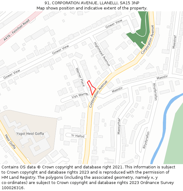 91, CORPORATION AVENUE, LLANELLI, SA15 3NP: Location map and indicative extent of plot