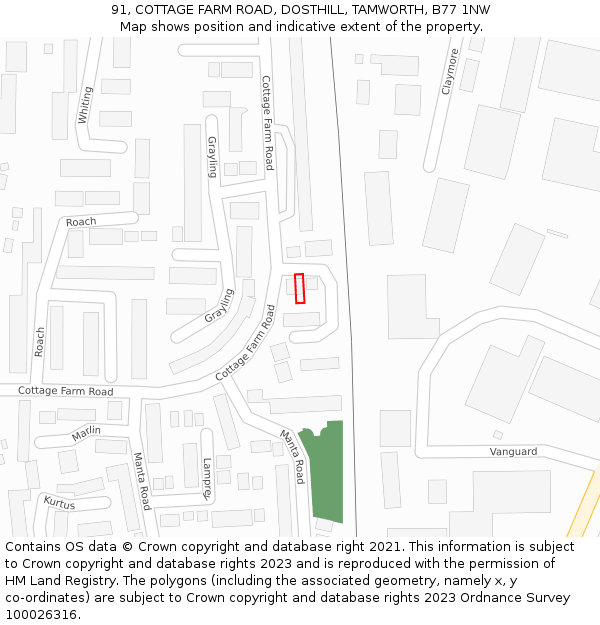 91, COTTAGE FARM ROAD, DOSTHILL, TAMWORTH, B77 1NW: Location map and indicative extent of plot