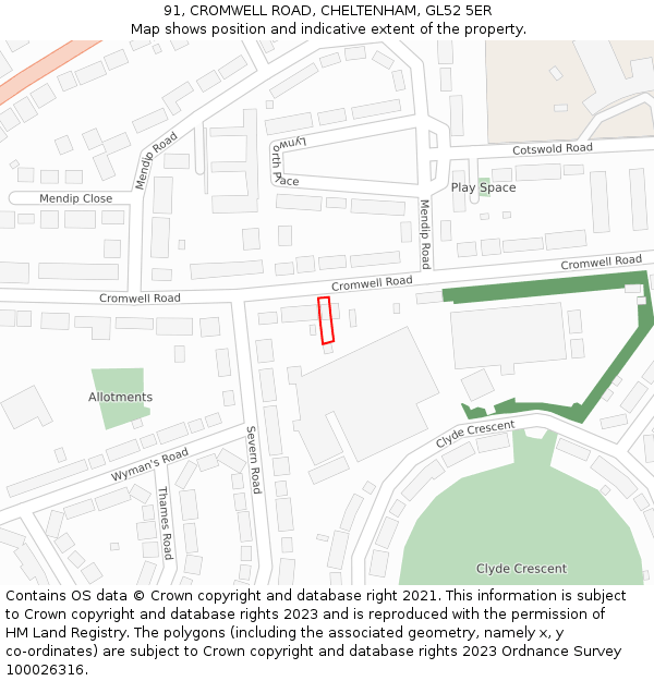 91, CROMWELL ROAD, CHELTENHAM, GL52 5ER: Location map and indicative extent of plot