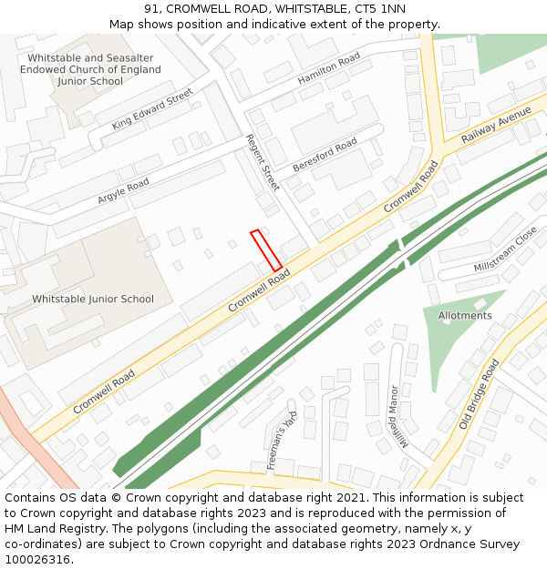 91, CROMWELL ROAD, WHITSTABLE, CT5 1NN: Location map and indicative extent of plot