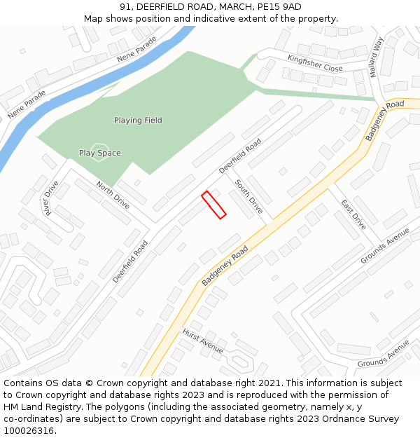 91, DEERFIELD ROAD, MARCH, PE15 9AD: Location map and indicative extent of plot