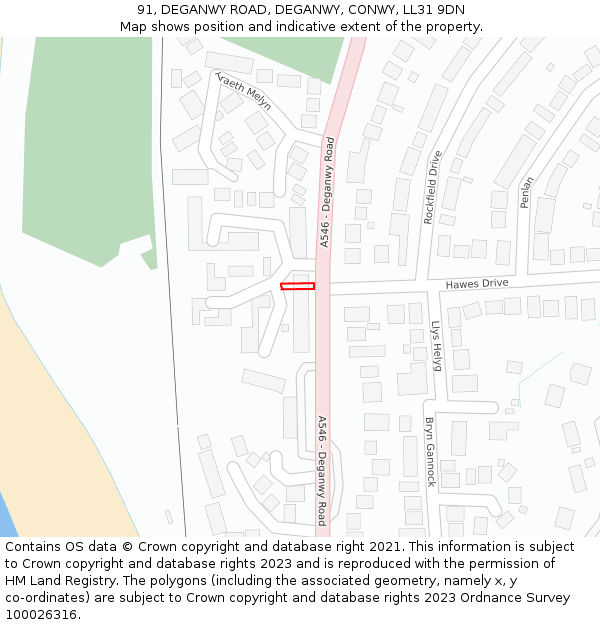 91, DEGANWY ROAD, DEGANWY, CONWY, LL31 9DN: Location map and indicative extent of plot