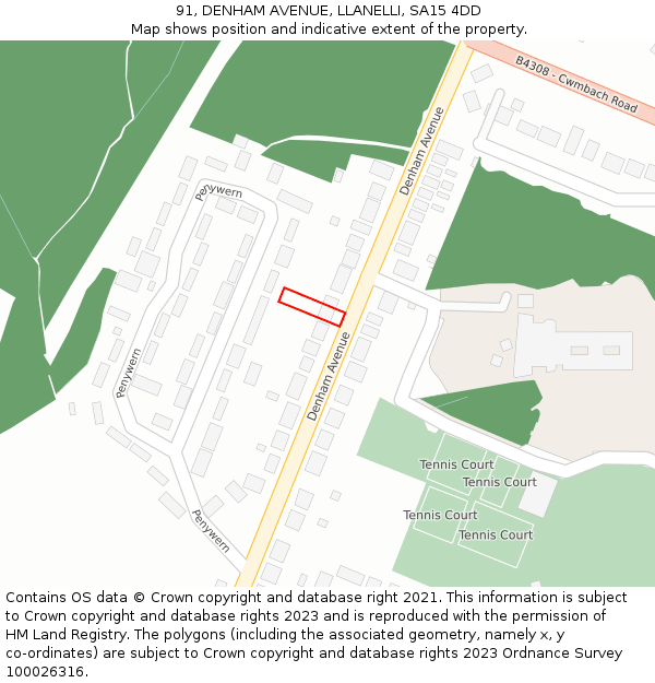 91, DENHAM AVENUE, LLANELLI, SA15 4DD: Location map and indicative extent of plot