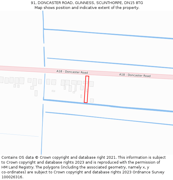 91, DONCASTER ROAD, GUNNESS, SCUNTHORPE, DN15 8TG: Location map and indicative extent of plot