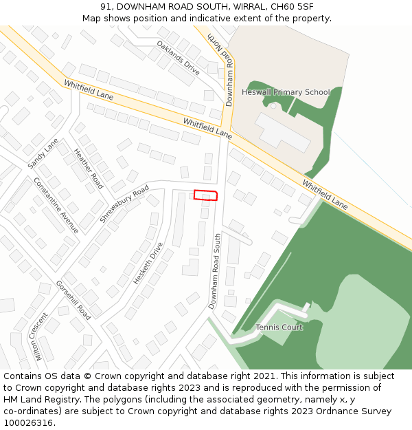 91, DOWNHAM ROAD SOUTH, WIRRAL, CH60 5SF: Location map and indicative extent of plot