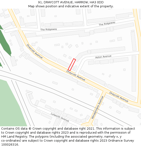 91, DRAYCOTT AVENUE, HARROW, HA3 0DD: Location map and indicative extent of plot