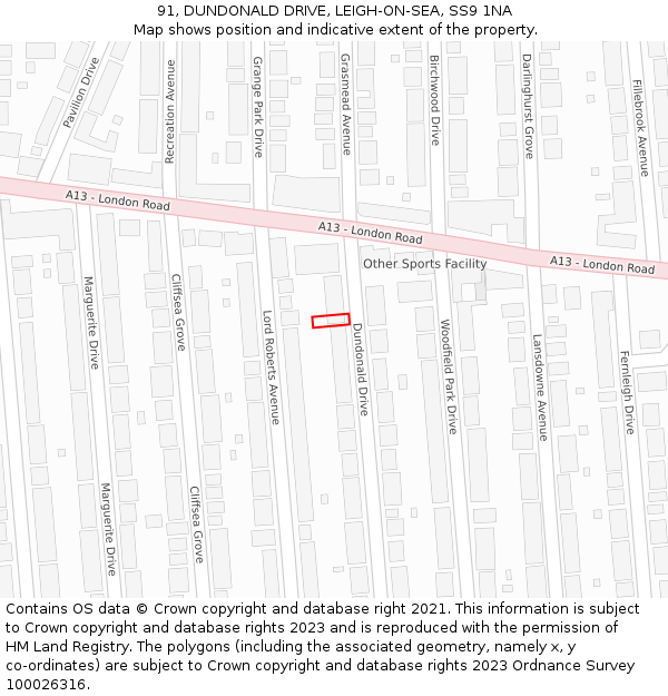 91, DUNDONALD DRIVE, LEIGH-ON-SEA, SS9 1NA: Location map and indicative extent of plot