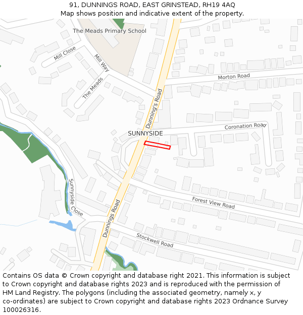 91, DUNNINGS ROAD, EAST GRINSTEAD, RH19 4AQ: Location map and indicative extent of plot