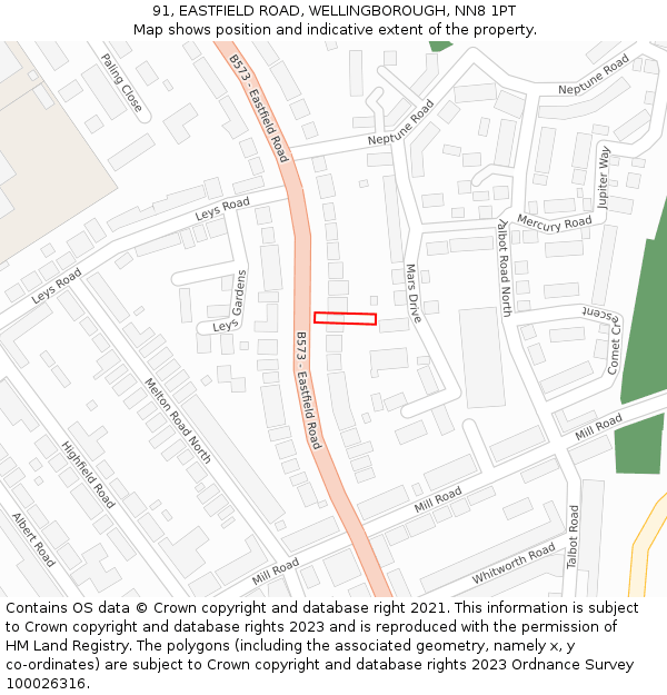 91, EASTFIELD ROAD, WELLINGBOROUGH, NN8 1PT: Location map and indicative extent of plot