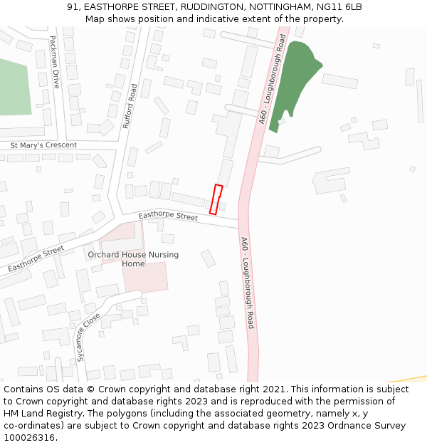 91, EASTHORPE STREET, RUDDINGTON, NOTTINGHAM, NG11 6LB: Location map and indicative extent of plot