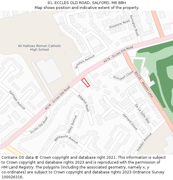 91, ECCLES OLD ROAD, SALFORD, M6 8BH: Location map and indicative extent of plot