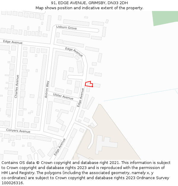 91, EDGE AVENUE, GRIMSBY, DN33 2DH: Location map and indicative extent of plot