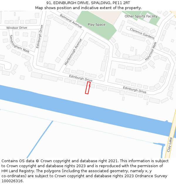 91, EDINBURGH DRIVE, SPALDING, PE11 2RT: Location map and indicative extent of plot