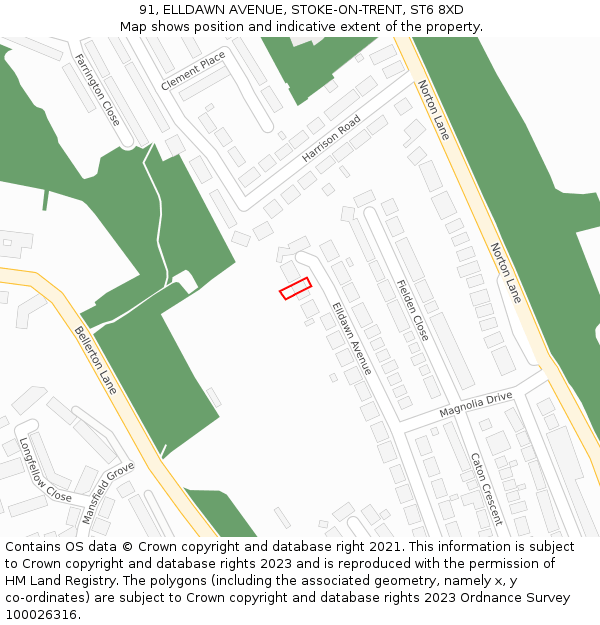 91, ELLDAWN AVENUE, STOKE-ON-TRENT, ST6 8XD: Location map and indicative extent of plot