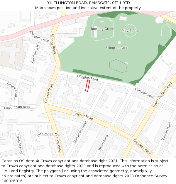 91, ELLINGTON ROAD, RAMSGATE, CT11 9TD: Location map and indicative extent of plot