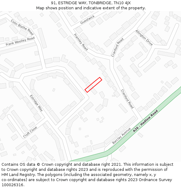 91, ESTRIDGE WAY, TONBRIDGE, TN10 4JX: Location map and indicative extent of plot