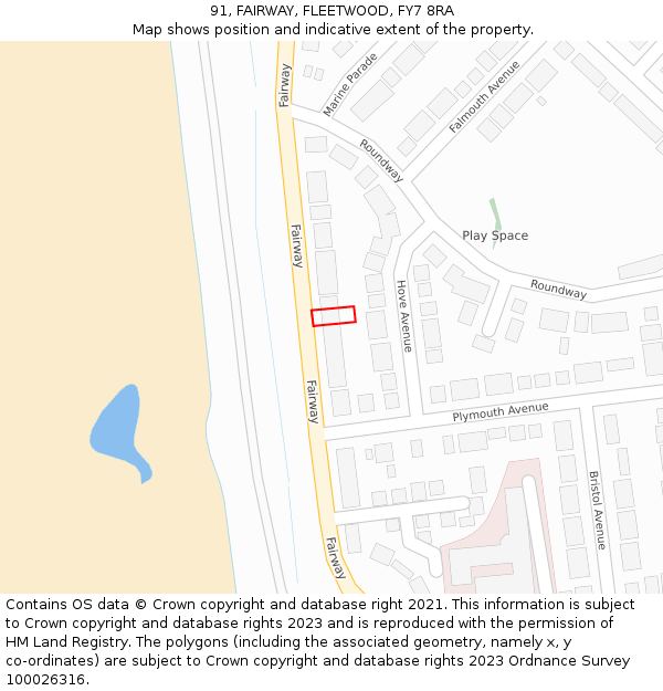 91, FAIRWAY, FLEETWOOD, FY7 8RA: Location map and indicative extent of plot