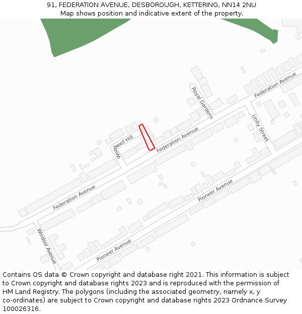 91, FEDERATION AVENUE, DESBOROUGH, KETTERING, NN14 2NU: Location map and indicative extent of plot