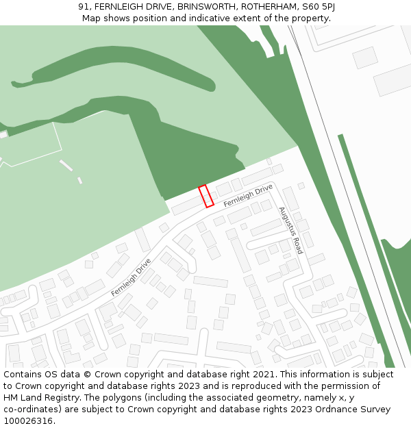 91, FERNLEIGH DRIVE, BRINSWORTH, ROTHERHAM, S60 5PJ: Location map and indicative extent of plot