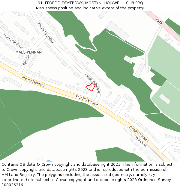 91, FFORDD DDYFRDWY, MOSTYN, HOLYWELL, CH8 9PQ: Location map and indicative extent of plot