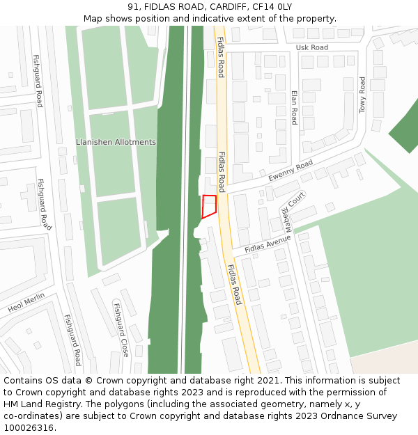 91, FIDLAS ROAD, CARDIFF, CF14 0LY: Location map and indicative extent of plot