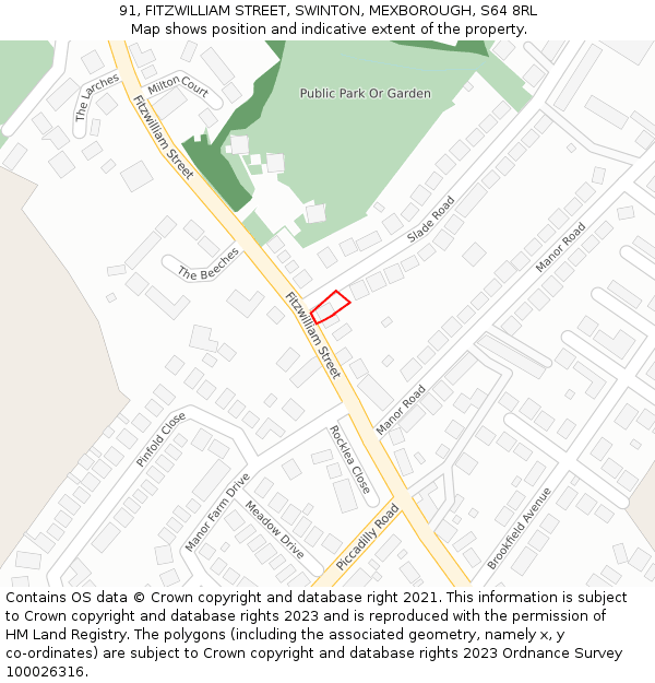 91, FITZWILLIAM STREET, SWINTON, MEXBOROUGH, S64 8RL: Location map and indicative extent of plot