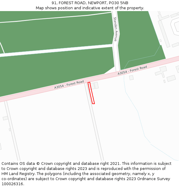 91, FOREST ROAD, NEWPORT, PO30 5NB: Location map and indicative extent of plot