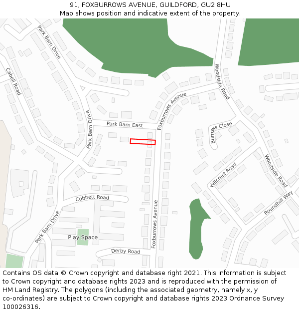 91, FOXBURROWS AVENUE, GUILDFORD, GU2 8HU: Location map and indicative extent of plot