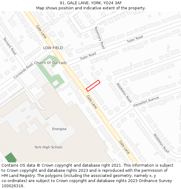 91, GALE LANE, YORK, YO24 3AF: Location map and indicative extent of plot