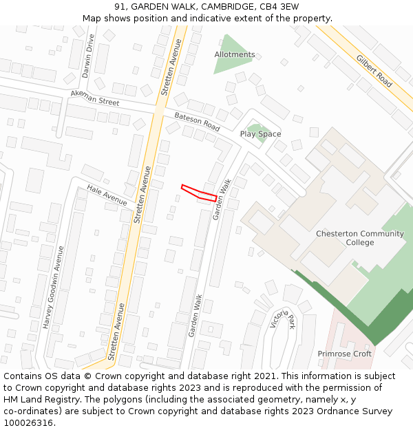 91, GARDEN WALK, CAMBRIDGE, CB4 3EW: Location map and indicative extent of plot