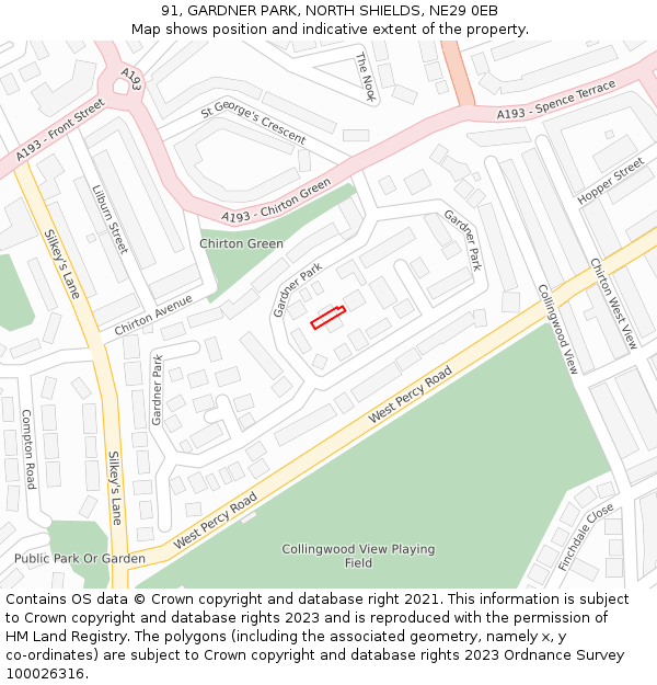 91, GARDNER PARK, NORTH SHIELDS, NE29 0EB: Location map and indicative extent of plot