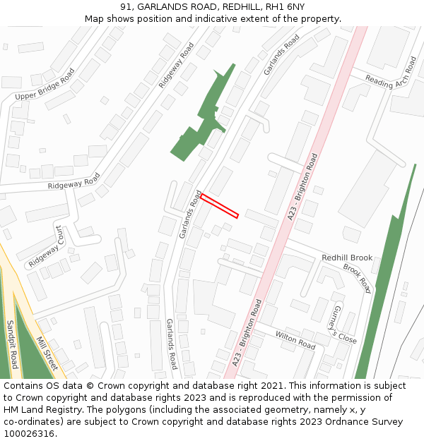 91, GARLANDS ROAD, REDHILL, RH1 6NY: Location map and indicative extent of plot