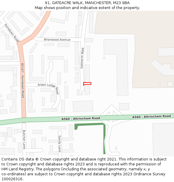 91, GATEACRE WALK, MANCHESTER, M23 9BA: Location map and indicative extent of plot