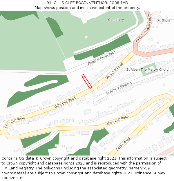 91, GILLS CLIFF ROAD, VENTNOR, PO38 1AD: Location map and indicative extent of plot