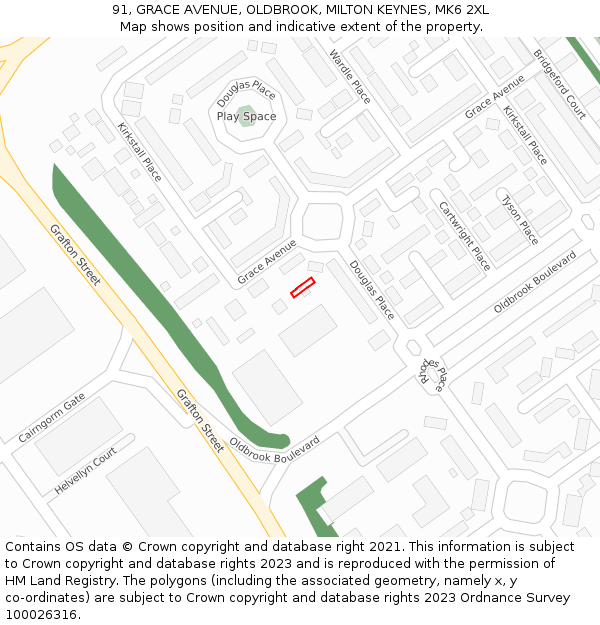 91, GRACE AVENUE, OLDBROOK, MILTON KEYNES, MK6 2XL: Location map and indicative extent of plot