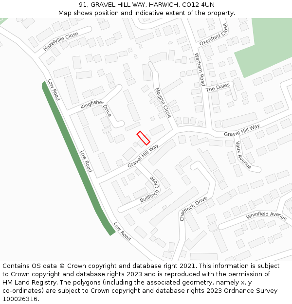 91, GRAVEL HILL WAY, HARWICH, CO12 4UN: Location map and indicative extent of plot