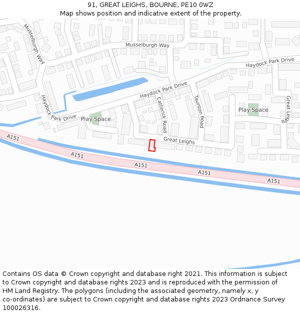 91, GREAT LEIGHS, BOURNE, PE10 0WZ: Location map and indicative extent of plot