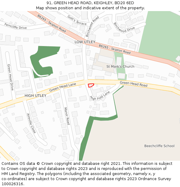 91, GREEN HEAD ROAD, KEIGHLEY, BD20 6ED: Location map and indicative extent of plot