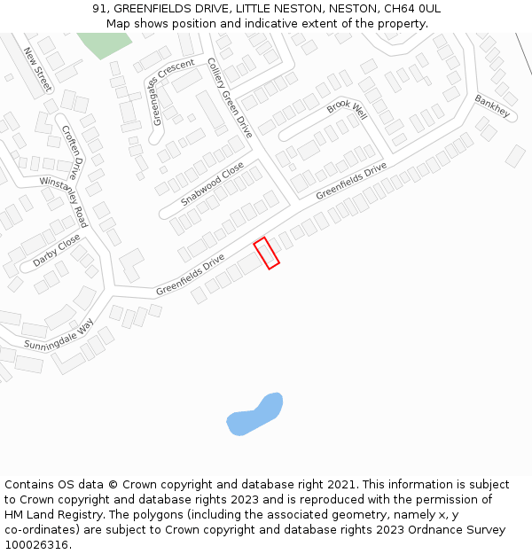 91, GREENFIELDS DRIVE, LITTLE NESTON, NESTON, CH64 0UL: Location map and indicative extent of plot