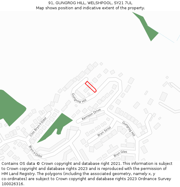 91, GUNGROG HILL, WELSHPOOL, SY21 7UL: Location map and indicative extent of plot