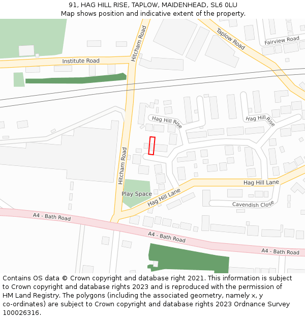 91, HAG HILL RISE, TAPLOW, MAIDENHEAD, SL6 0LU: Location map and indicative extent of plot