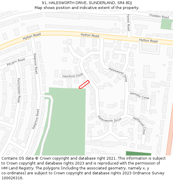 91, HALESWORTH DRIVE, SUNDERLAND, SR4 8DJ: Location map and indicative extent of plot