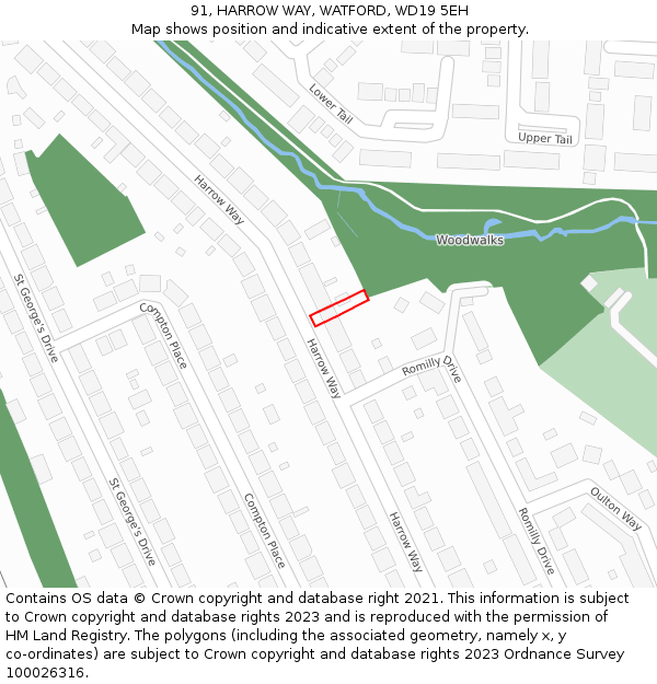 91, HARROW WAY, WATFORD, WD19 5EH: Location map and indicative extent of plot