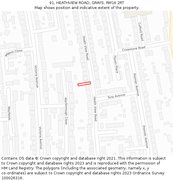 91, HEATHVIEW ROAD, GRAYS, RM16 2RT: Location map and indicative extent of plot