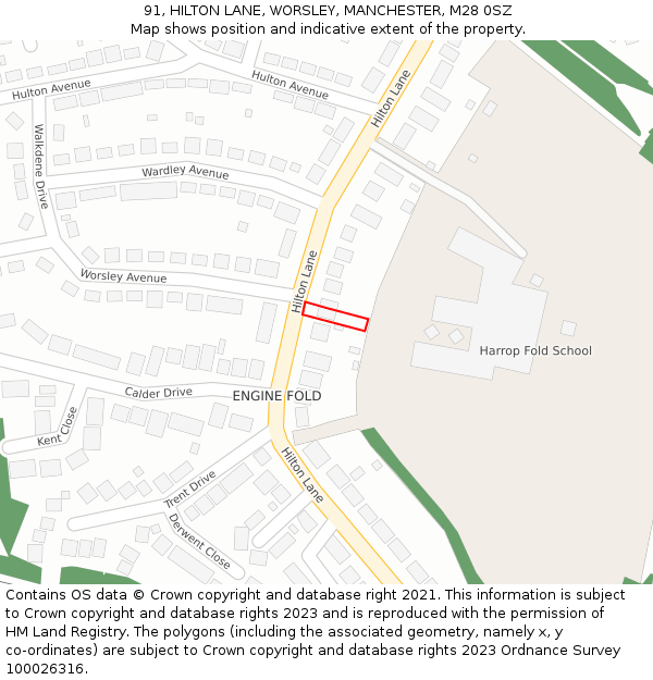 91, HILTON LANE, WORSLEY, MANCHESTER, M28 0SZ: Location map and indicative extent of plot