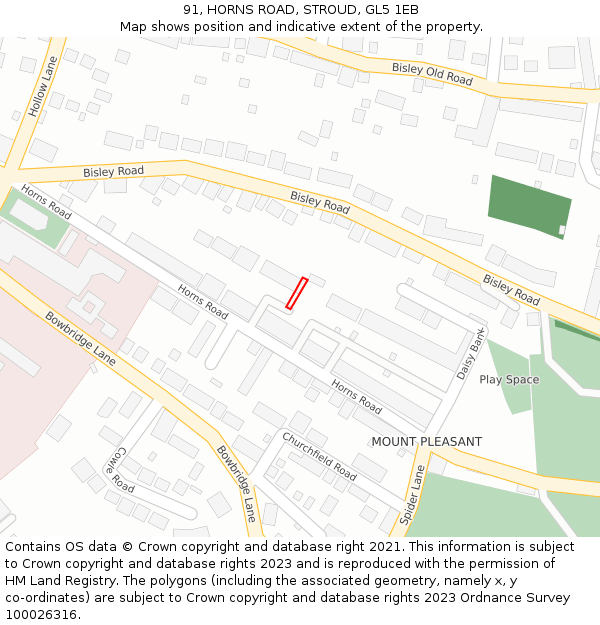 91, HORNS ROAD, STROUD, GL5 1EB: Location map and indicative extent of plot