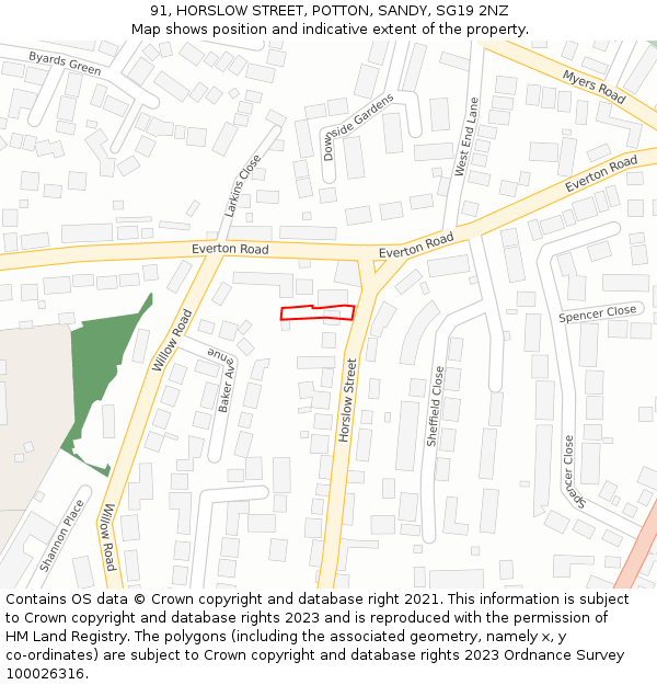 91, HORSLOW STREET, POTTON, SANDY, SG19 2NZ: Location map and indicative extent of plot