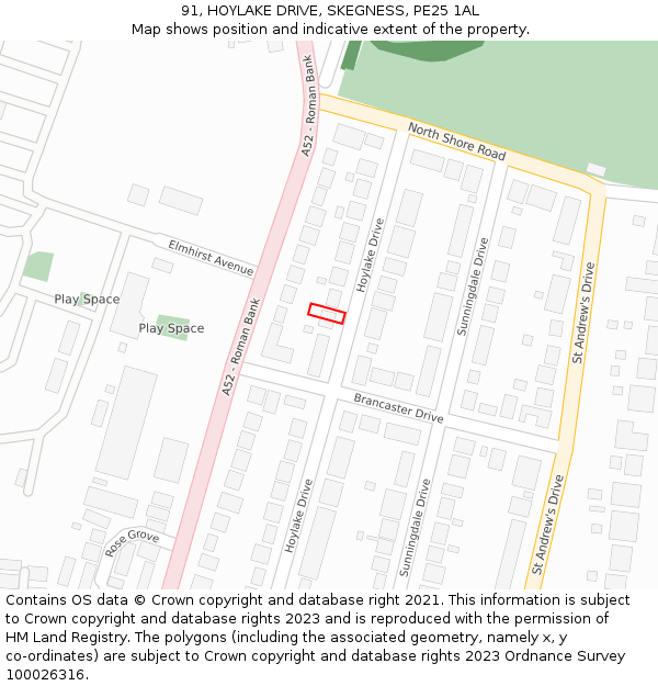 91, HOYLAKE DRIVE, SKEGNESS, PE25 1AL: Location map and indicative extent of plot