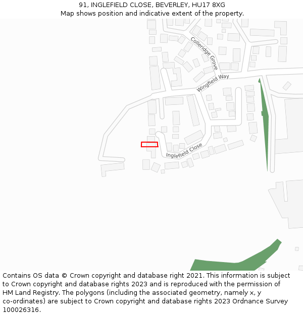 91, INGLEFIELD CLOSE, BEVERLEY, HU17 8XG: Location map and indicative extent of plot