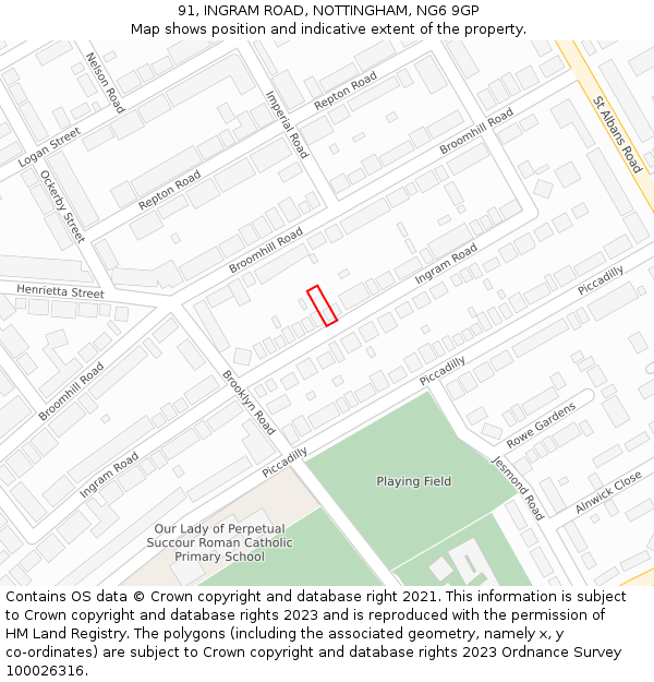 91, INGRAM ROAD, NOTTINGHAM, NG6 9GP: Location map and indicative extent of plot